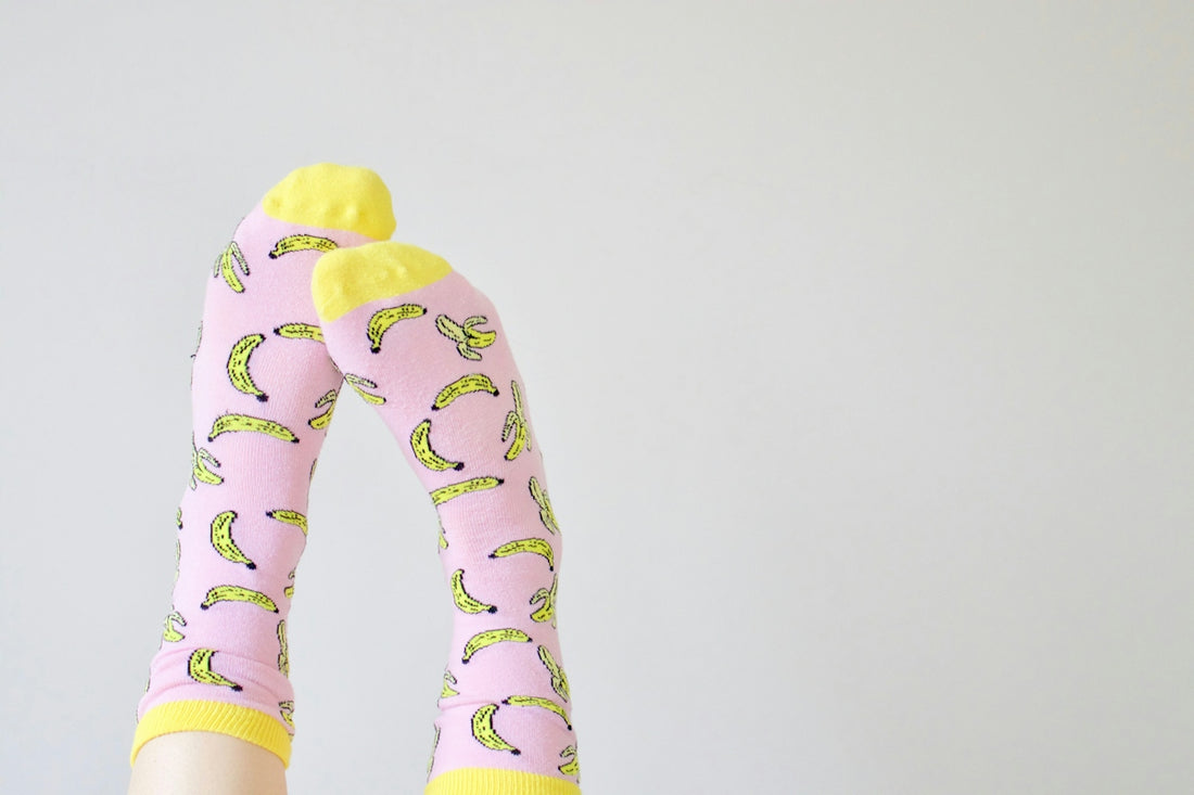 pair of pink-and-yellow socks